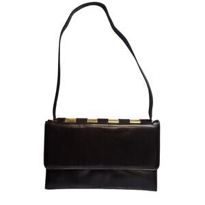 Vintage Nicholas Reich Womens Brown Leather w Gold Hardware Shoulder Purse